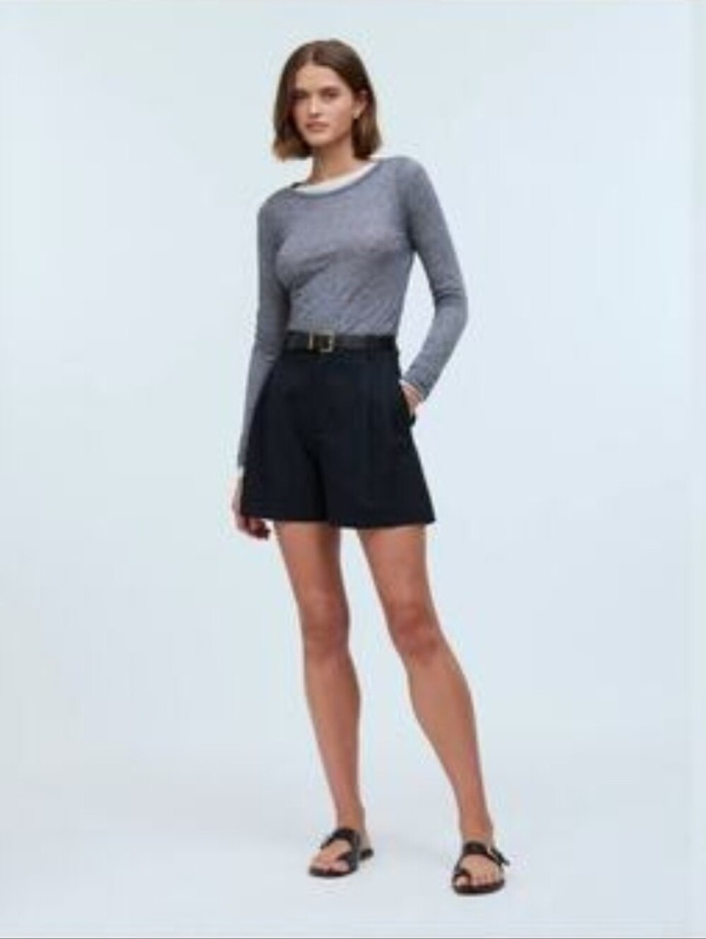 Madewell The Harlow Drapey Twill Shorts Black Pleated Trouser Size 12